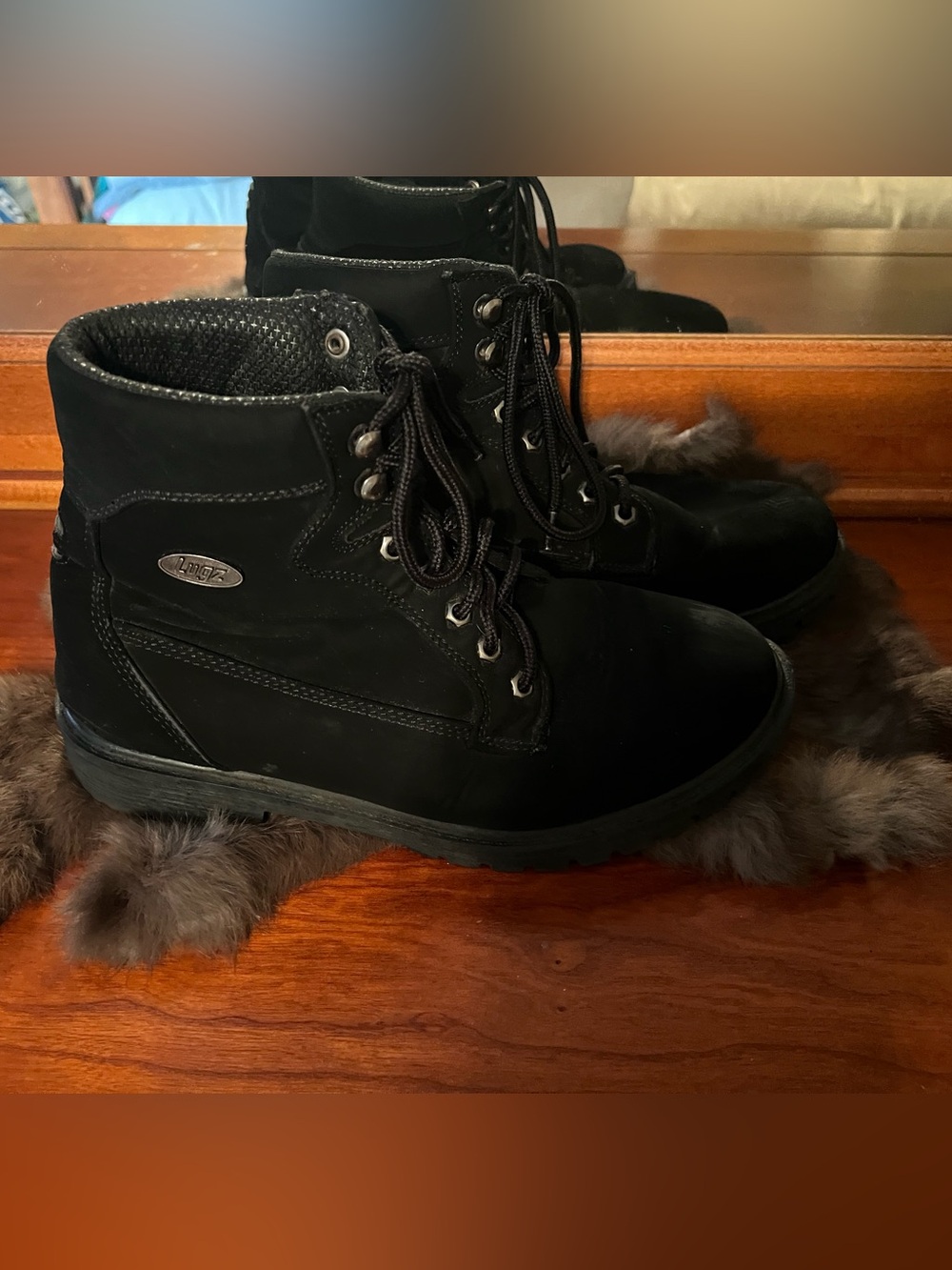 Lugz Black Fur-Trim Lace-Up Women's Boots